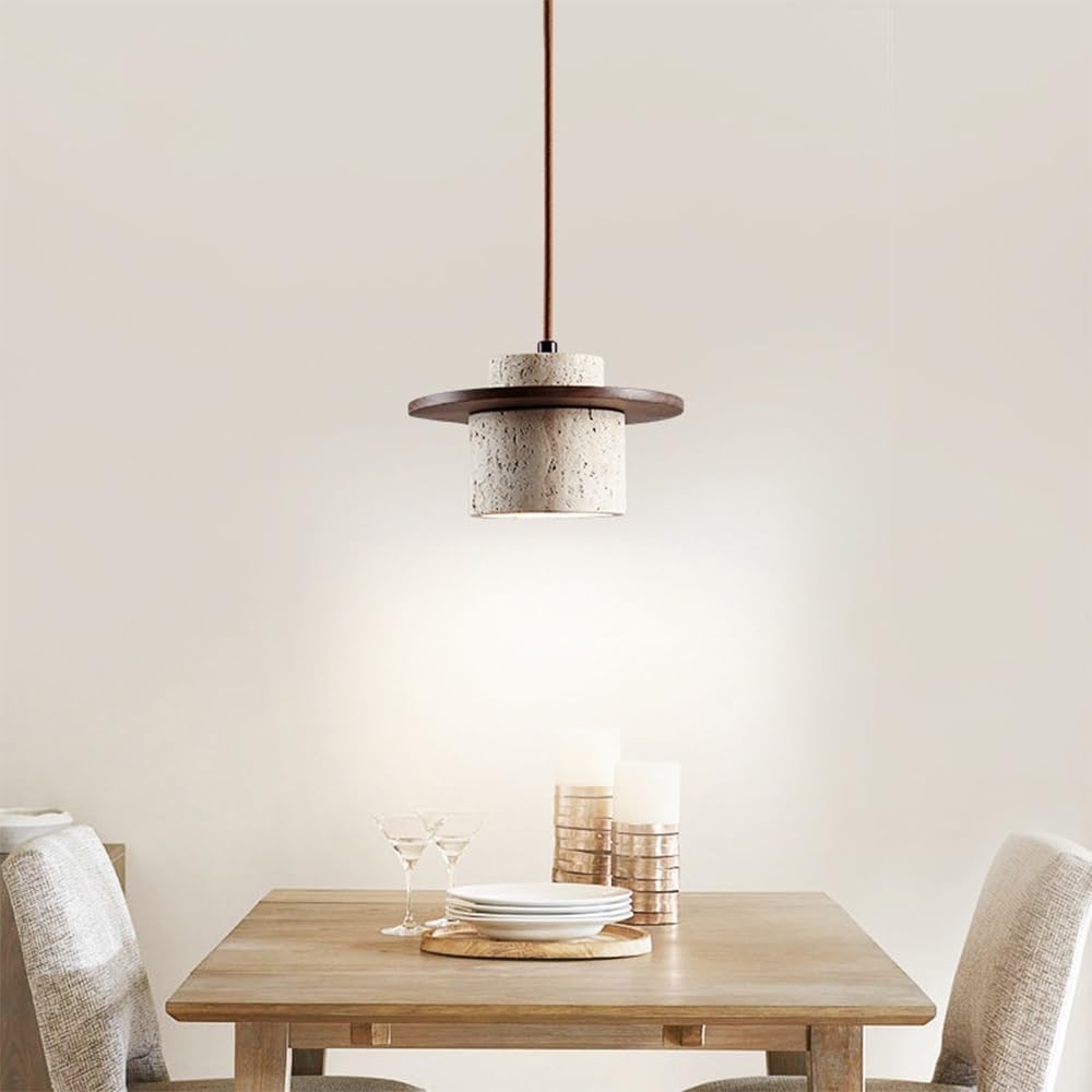 Lampadario Giapponese in travertino Bianco, Lampada a Sospensione con Paralume in Pietra Naturale, Lampada da soffitto Singola Regolabile in Stile Moderno di metà secolo, lampadari