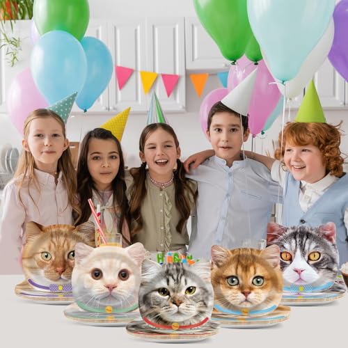 CHUNNIN 60 Pcs Cat Party Plates Cat Shaped Dinner Plates for Cute Kitten Birthday Party Supplies Kitty Disposable Dinnerware Plates for Cat Theme Birthday Baby Shower Party Favors Decorations