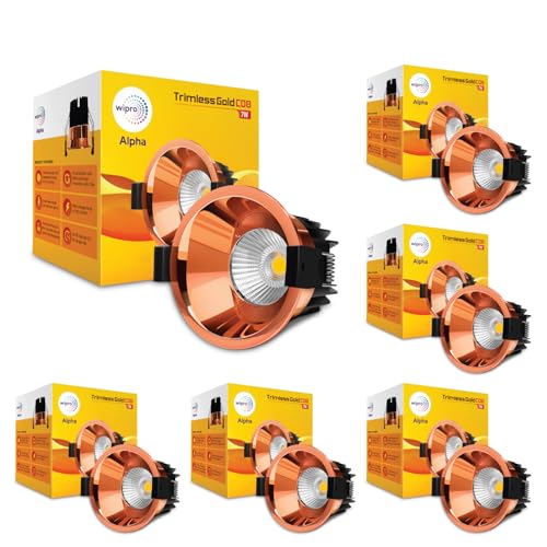 Image of Wipro 7 Watt Alpha Trimless Gold COB | Warm White (2700K) | Aluminium PDC Heat Sink | Sharp Beam Angle with Reflector for Home, Office and Store Cabinet Display | Pack of 6