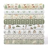 Tigeen 8 Pcs Fat Quarters Fabric Bundles, Green Forest Animals