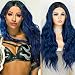 K'ryssma Blue Ombre Lace Front Wig Glueless Long Wavy Dark Blue Synthetic Wig with Dark Roots Middle Parting Ombre Lace Wig Heat Resistant 22 inches