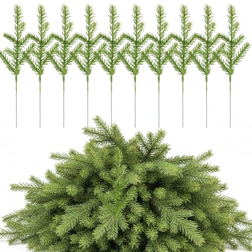 PDirat 50 Stück Künstliche Tannenzweige Tannengrün Künstlich Wie Echt Kunst Tannenzweige Für Dekoration Und Basteln für Weihnachten Urlaub DIY Girlande Heim Garten Wand Dekor