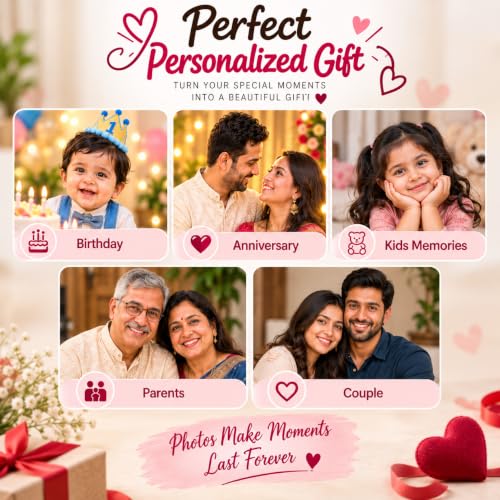 Image of Personalized Rotating Photo Lamp with 4 Photos | Customised 360 Degree LED Memory Lamp | Birthday, Anniversary, Wedding Gift for Couple, Kids, Parents & Family