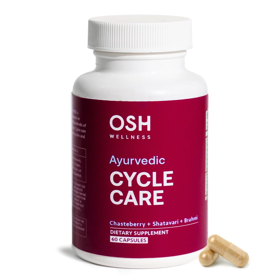 Osh Cycle Care - Ayurvedic PMS Support Supplement for Women | Period Cramp Relief - Eases Hormonal Cramps, Mood Swings, Bloating & Acne | Hormone Balance for Women with Chasteberry for Period Relief