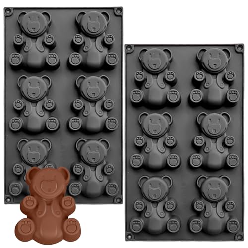 YXHZVON 2 Pièces Moule en Silicone Ourson 6 Cavités Noir, Moule à Chocolat Antiadhésif pour Bonbons, Biscuits, Savons - Lavable, Réutilisable, Idéal pour...