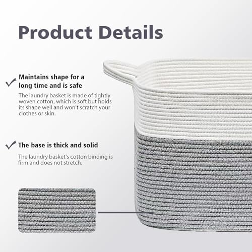 Large Foldable Woven Laundry Basket Storage with Handle for Baby Clothes Toy Blanket Bedding Towel 55 * 38 * 30cm,Suitable for Living Room Bedroom Bathroom (Grey & White) - Image 3