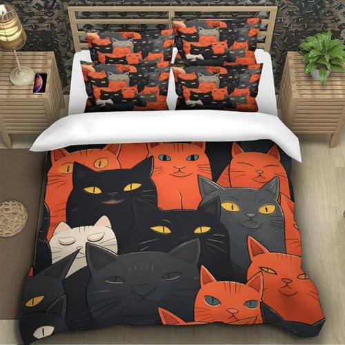 Housse de couette chat 260x220 cm en microfibre avec 2 taies d'oreiller - 5
