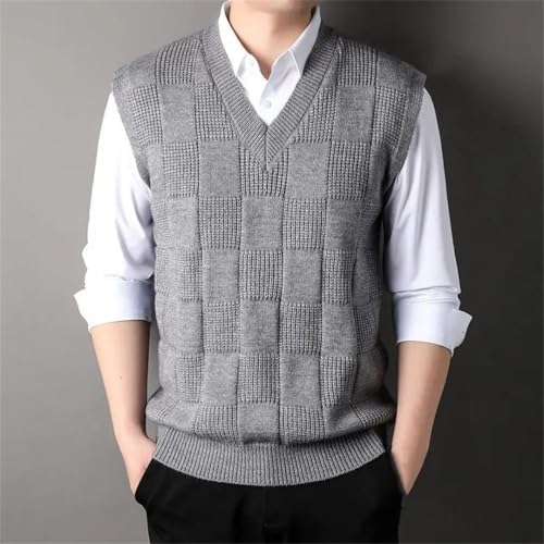 Men Casual Sweaters Vest V-Neck Solid Plaid Loose Thicken Sleeveless Pullovers Knitd Tops2