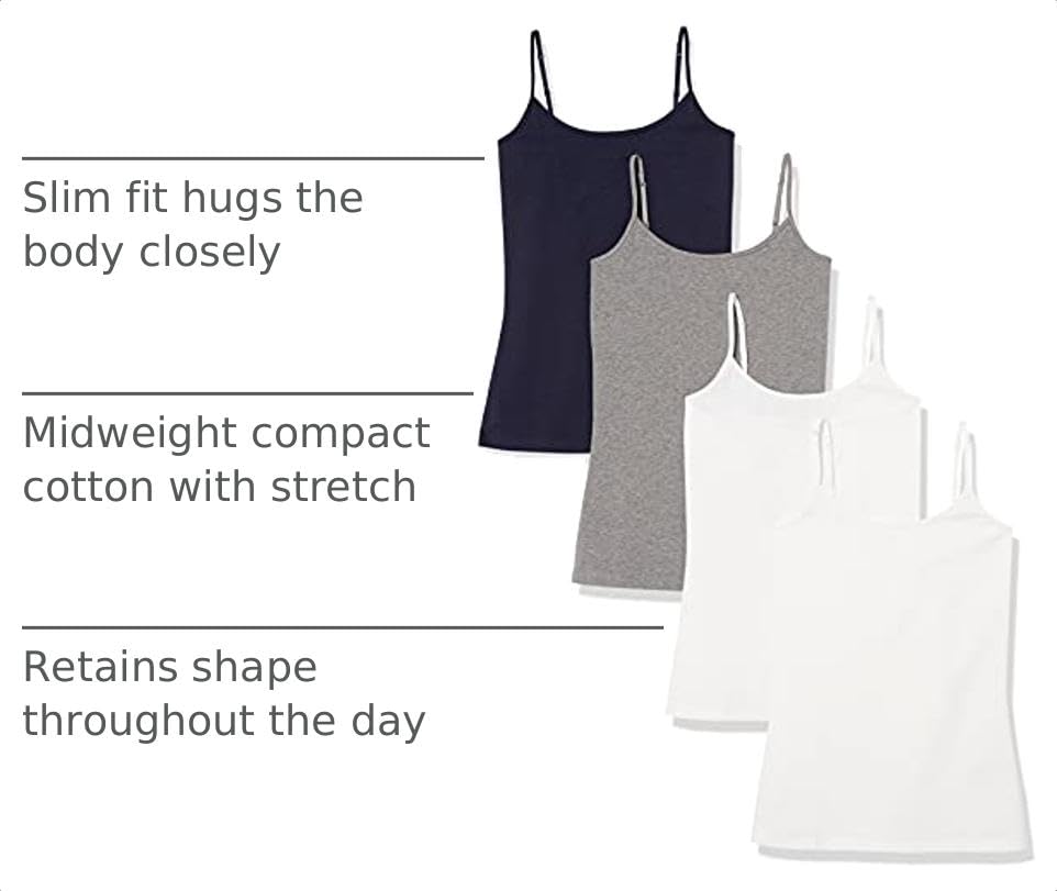 Image of Amazon Essentials Women's Slim-Fit Camisole for Layering and Everyday Wear, Pack of 4