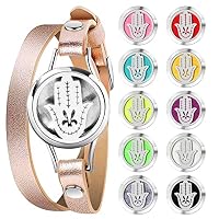 PHOGARY Bracciale di Diffusore di Olio Essenziali per Donna - Medaglione Aromaterapia in Acciaio Inossidabile, Cinturino in Pelle, 10 Cuscinetti di Ricarica, Mandala-B