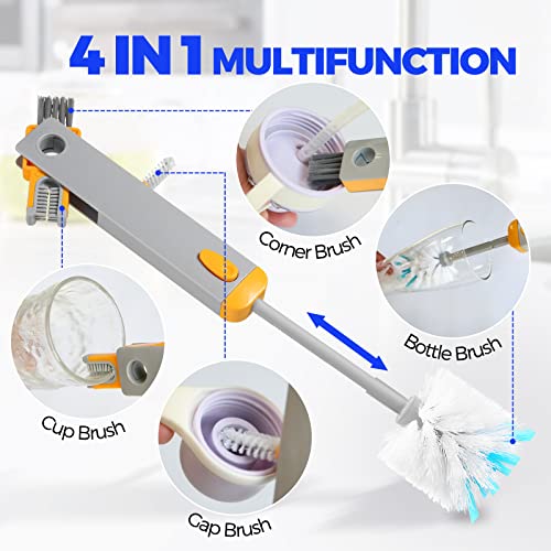 Holikme 4 In 1 Bottle Brush Cleaning Brush, Adjustable Handle Multifunctional Bottle Cleaner For Washing Sport Bottle, Mug, Cup Cover, Baby Bottle Cap, 2 Pack, White #TOP1