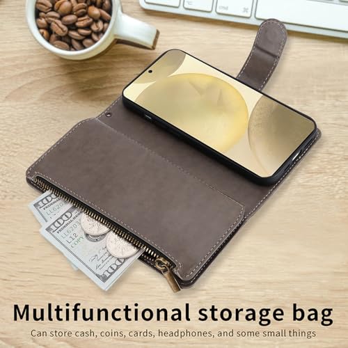 Étui portefeuille Samsung S24 S25 avec sangle à fleurs et fermeture éclair