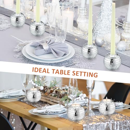 Singhoow KEZ-SINGHOOW-0202 4 Pcs Disco Ball Silver Candle Holder Votive Tealight Candle Holders Romantic Mirror Lenses Candlestick Holders Disco Centerpiece Decor thumb #5
