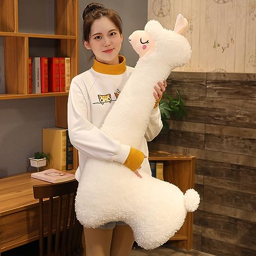 100cm Alpaka Kuscheltier, Alpaka-Plüschtier mit langem Hals, Weiches Alpaka-Kissen-Stofftier, Long Neck Plüschtier, Nettes Alpaka-Plüschtier, Sofakissen Kissen Cartoon Gefüllte Puppen (Braun, 100cm)
