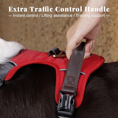 Image of Didog No Pull Dog Harness for Medium Dogs, Classic PU Leather, Red, L