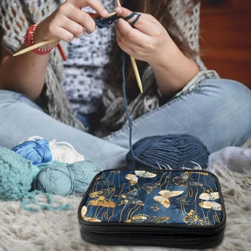 Image of Crochet Hook Case Vintage Butterfly Crochet Hook Holder Portable Crochet Hook Storage Bag with Web Pockets Suitable for Crochet Needles /Knitting Accessories