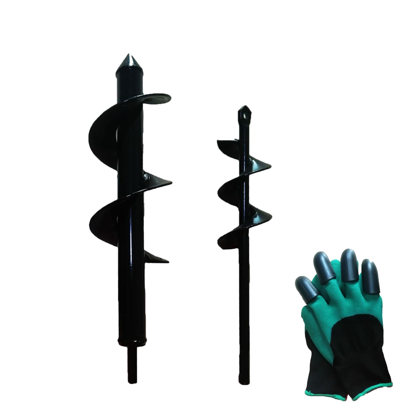 THE WHITE SHOP 2 Pack Garden Auger Spiral Drill Bit Set, 1.6 x 9 Inch & 3 x 12 Inch with Garden Gloves, Plant Bulb Auger Fits for 3/8 Inch Dill for Bedding Plants and Digging Weeds Roots
