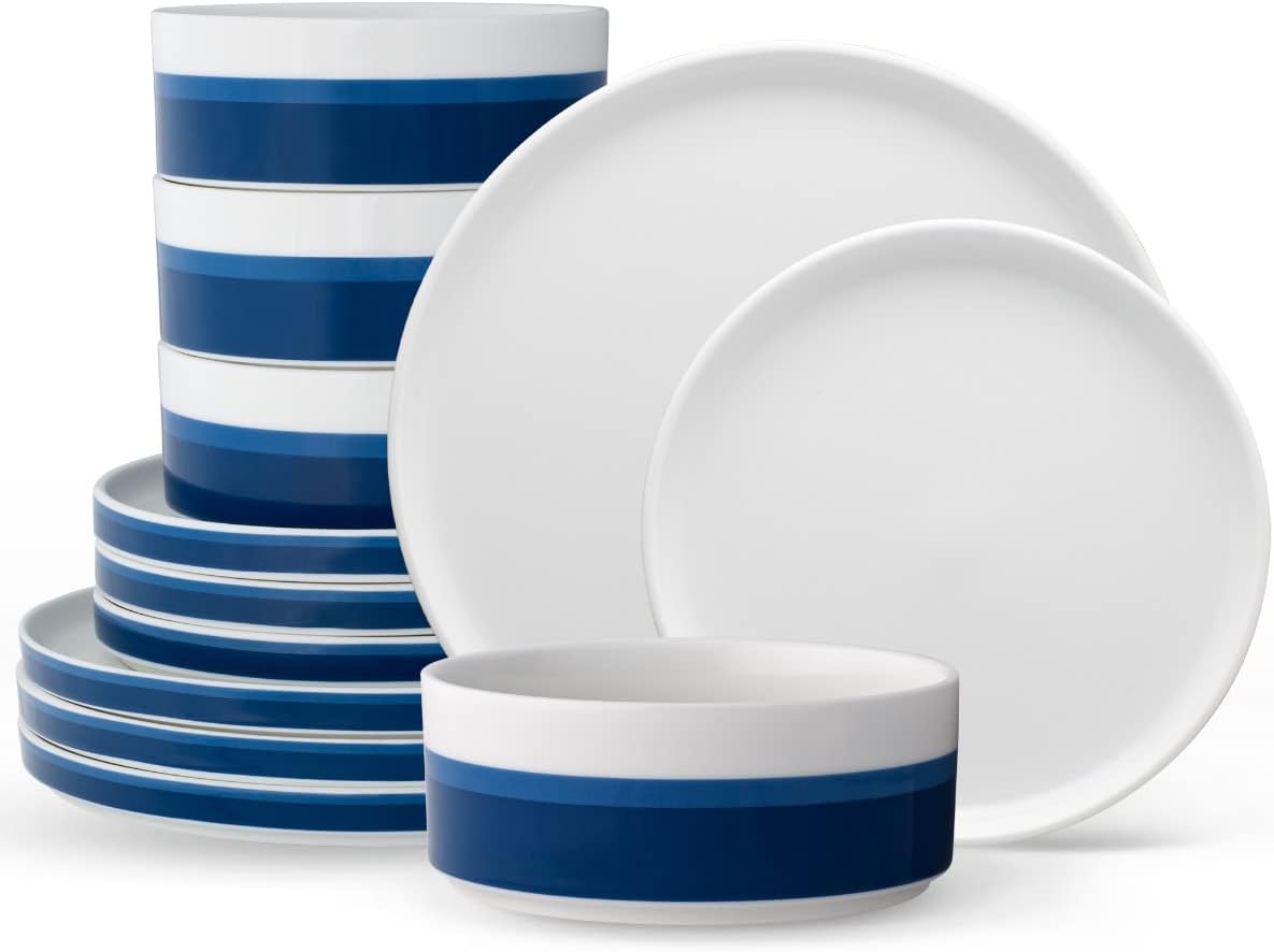 Noritake ColorStax Stripe Blue 12-Piece Dinnerware Set, Service for 4