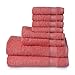 Welhome 100% Cotton 8 Piece Towel Set (Coral); 2 Bath Towels, 2 Hand Towels and 4 Washcloths, Machine Washable, Super Soft