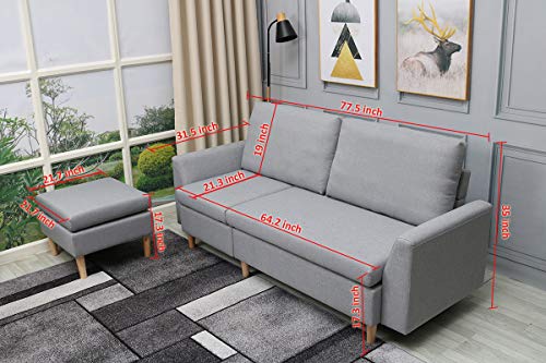 Best-Living Furniture Sectional Sofa, L-Shape Sectional Couch with Reversible Chaise, Couches and Sofas with Modern Linen Fabric for Small Space (Grey-Blue) - Image 3