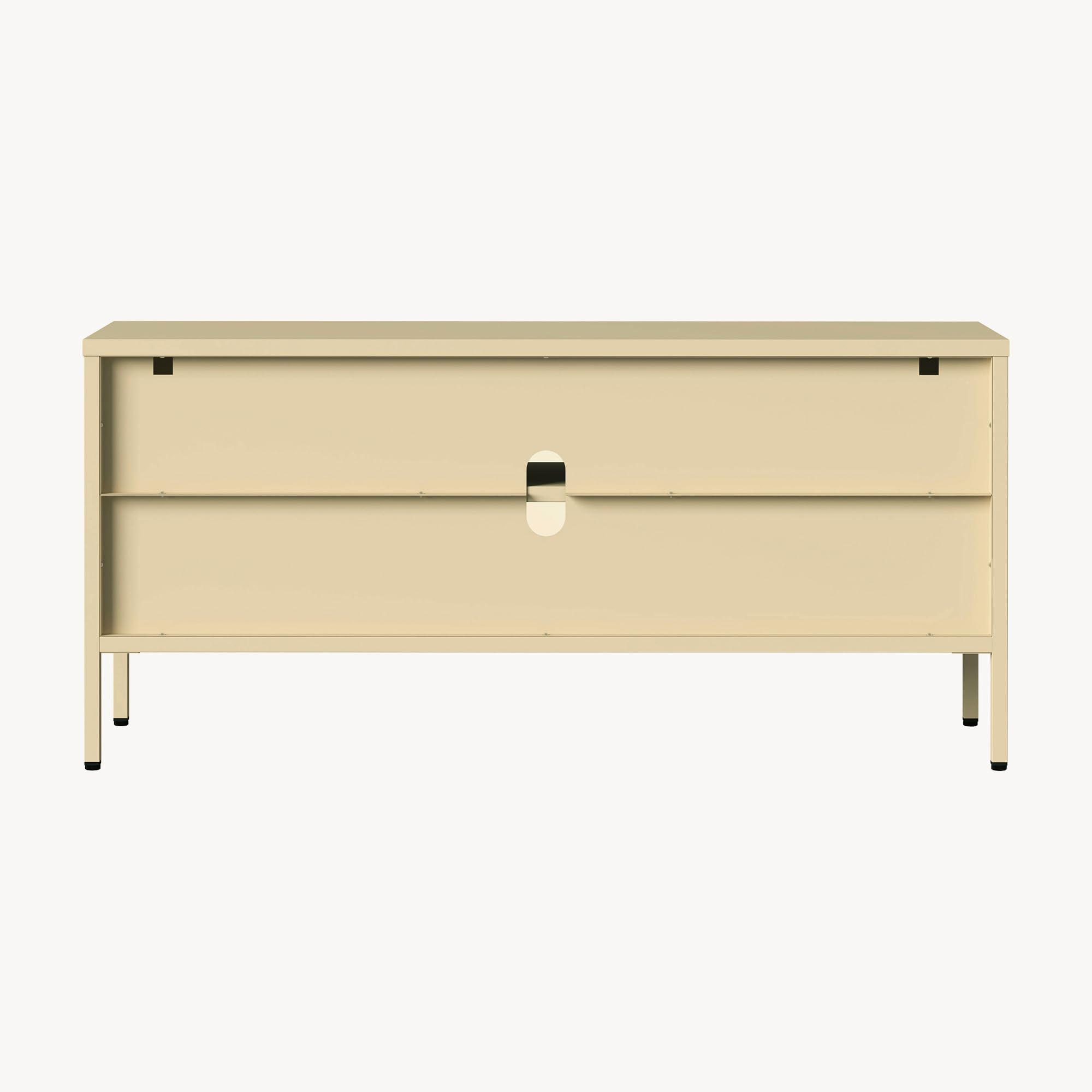 [en.casa] Vitrina Klippestad Aparador 3 Puertas de Cristal Templado Transparente Compartimentos Cerrados Mueble Auxiliar para Cocina Comedor Oficina Acero 118 x 35 x 55 cm - Camelo