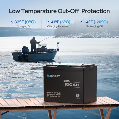 Image of Renogy 12V Lithium Trolling Motor Battery, 100Ah Group 24 LiFePO4 Battery Bluetooth 5.3 150A BMS Surge Protection IP67 Waterproof 5000+ Deep Cycle Marine Battery for Boat Solar System Yacht RV 3 Pack