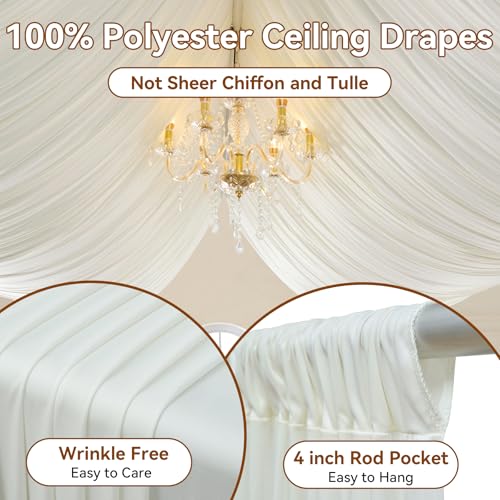 30ft×20ft Ivory Ceiling Drapes for Weddings Parties,6 Panels 5×20ft Long Ceiling Curtain for Tent Canopy,Wrinkle Free Silk Easy to Draping&Hang Ivory Drapes for Event Church Stage Photo Bedroom by NSSONBEN - Used condition - Image 3