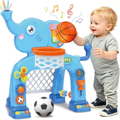 Image of SpringFlower Toddler Basketball Hoop & Soccer Goal Activity Center Toys with Light & Music,Elephant Toddlers Musical Toys Gift, Baby & Toddlers Christmas Birthday Gift for 1 2 3 Year Old Boys & Girls