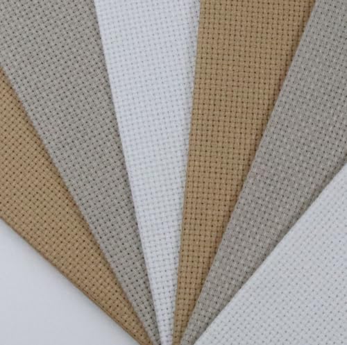 Image of KCS 4 /6 pc of 12 inch x 18 inch(30cmx45cm) 16 Count Cotton Aida Cloth Cross Stitch Fabric (6 pc,Khaki+Pearl Grey+White)