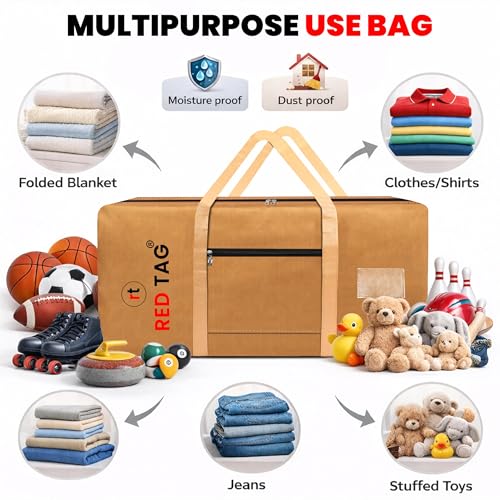 Image of Storite 2 Pack Extra Large Moisture Proof 236 L Heavy Duty 1680 Denier Nylon Multi-Purpose Toys Storage Bag /Stationery Paper /Blankets /Clothes Storage Bag (Brown, 113x39x56 cm)