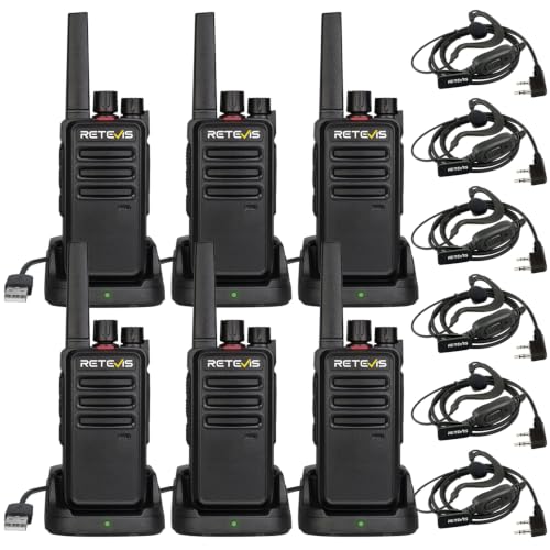 Image of Retevis RT68 Two Way Radios with Earpiece, Heavy Duty Walkie Talkies for Adults, Compact 2 Way Radio Long Range Rechargeable with USB Charging Base, for Restaurant Church Security School (6 Pack)