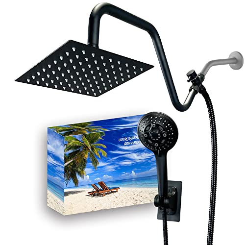 8 Inch Rain Shower Head With Handheld Spray, Metal High Pressure Rainfall Shower Head With Handheld Combo With 13 Inch Extension Shower Arm,Rain Shower And Handheld Separately Or Dual Spray #TOP4