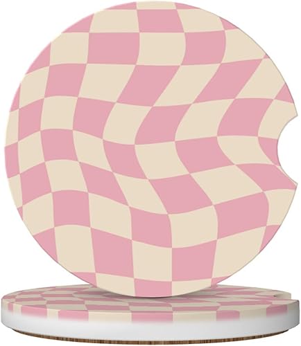 Miniatura 26 de Posavasos florales verdes y blancos para portavasos de automóvil, paquete de 2 posavasos para automóvil, posavasos absorbentes de cerámica con