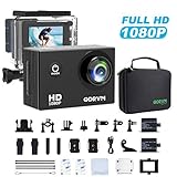 Action Camera HD 1080P Underwater Sports Camera 12MP Waterproof Camera Full Camcorder with 2 x 1050mAh Batteries, Portable Handbag and Outdoor Accessories Kits for Bike, helmet, drone, kids, ski