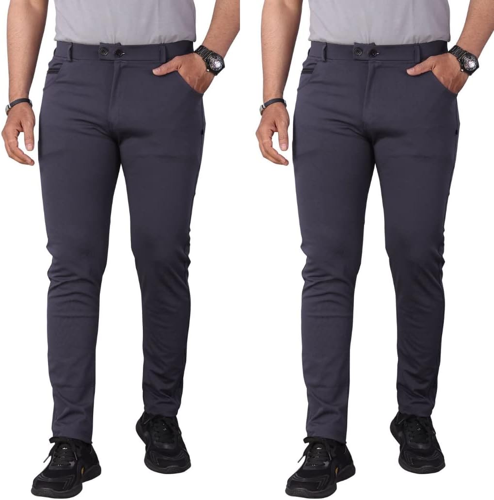 JPM brothers Men's Slim Fit Polyester Blend Pant (BUTTON--GREY&GREY--L_Grey_L)