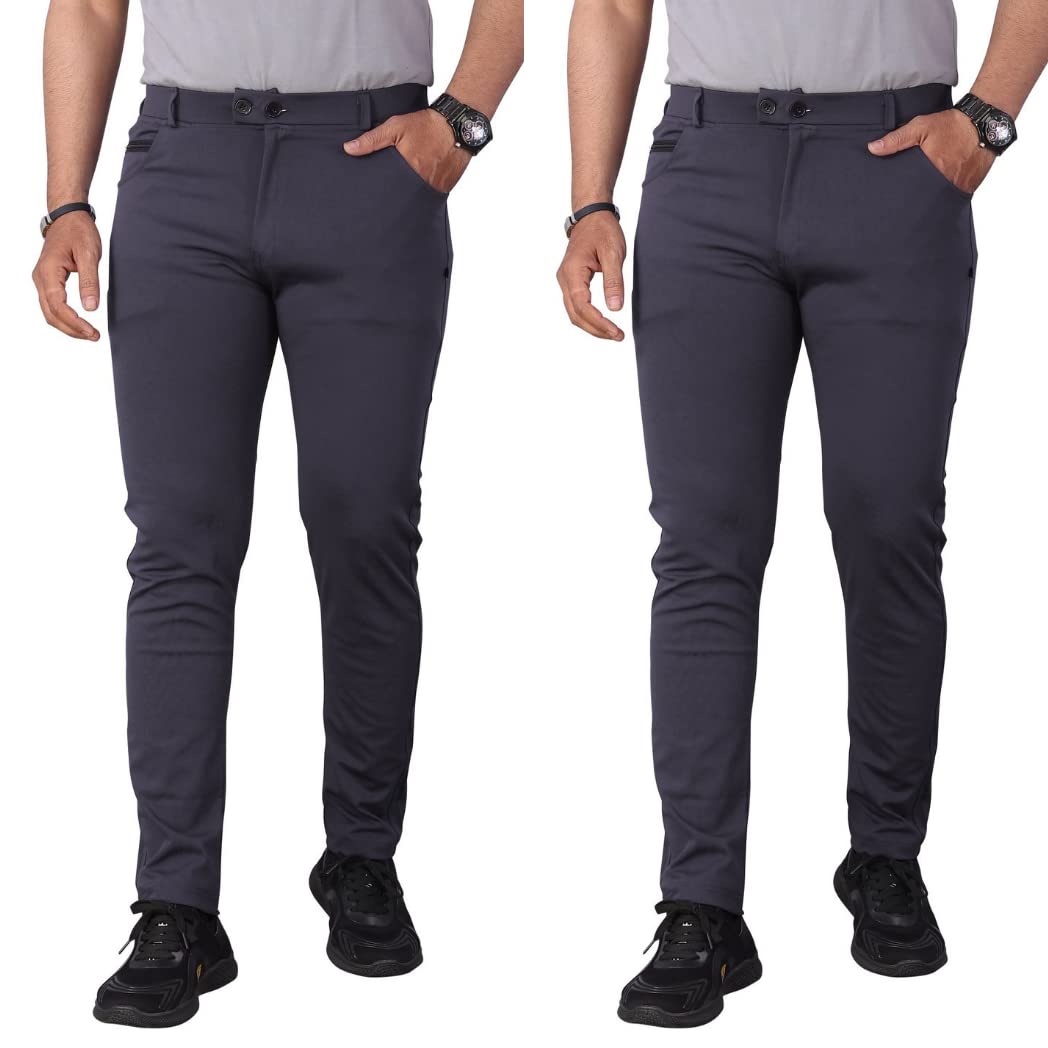JPM brothers Men's Slim Fit Polyester Blend Pant (BUTTON--GREY&GREY--L_Grey_L)