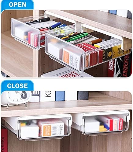 Jccsieey Under Desk Drawer Organizer, Premium Self-Adhesive Slide-Out Hidden Under Desk Storage Box, Large Capacity Table Drawer for Home Office School (7.8" X 6.7", 2PCS, White)