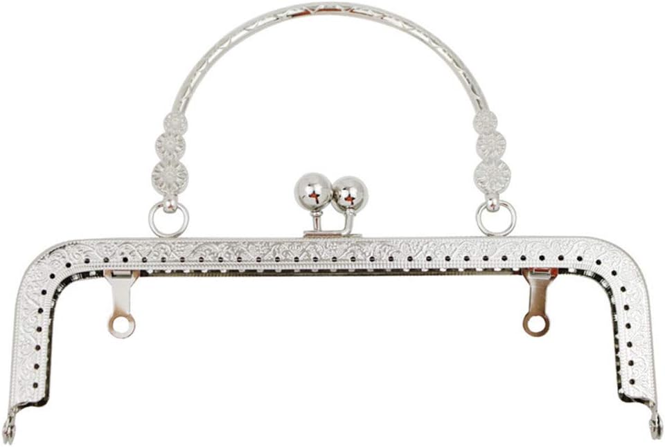 8 inch Metal Purse Frame with Embossed Arch Handle Kiss Clasp Lock Frame for DIY Craft Purse Bag Clutch Making (Silver)