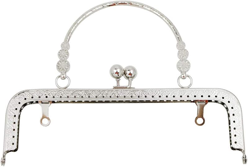 8 inch Metal Purse Frame with Embossed Arch Handle Kiss Clasp Lock Frame for DIY Craft Purse Bag Clutch Making (Silver)