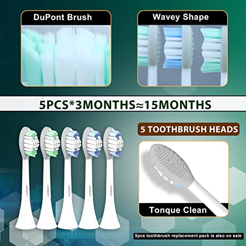 Electric Toothbrush For Adult Ultrasonic, Longfit Basic 90 Days Standby 37000Vpm Clean Massage Sensitive Modes With 5 Replacement Toothbrush Heads #TOP3