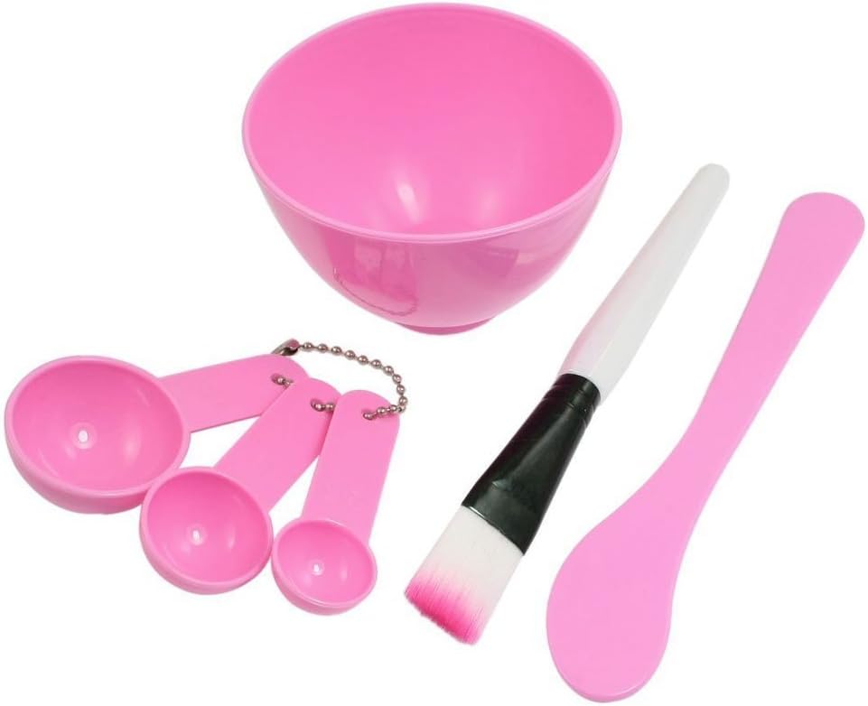 uxcell Facial Skin Care Mask Mixing Bowl Stick Brush Gauge Spoon Set Pink