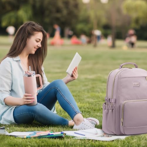 Image of LOVEVOOK Laptop Backpack for Women with Pouch Pocket for Large Capacity Cup,18 Inch Laptop Computer Bag Travel Backpack Purse,Waterproof Work Business Backpack College Teacher Bags,Grayish Purple