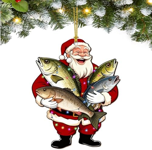 2026 Funny Fishing Ornaments for Christmas Tree,Personalized Santa Christmas Tree Decor,2D Shatterproof Christmas Hanging Ornaments with Gift Package image 5