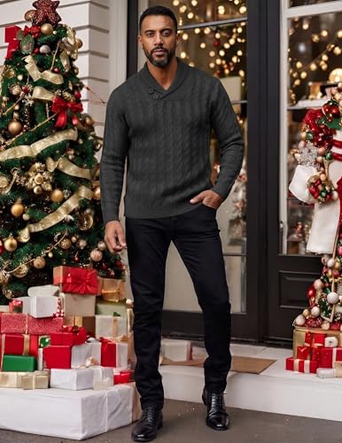 Pull col châle gris COOFANDY homme maille torsadée 3XL