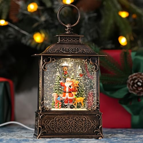 Snow Globe with Santa Claus Reindeer, Light Up Christmas Snow