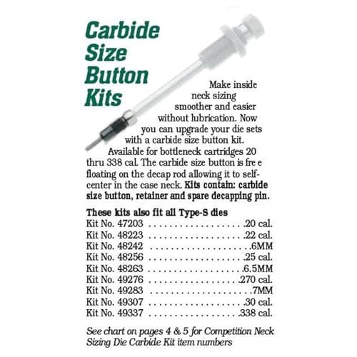 Redding Reloading Carbide Size Button Kits w/Retainer and Spare Decapping Pin | Inside Neck Sizing, 6.5mm - Thumbnail 3