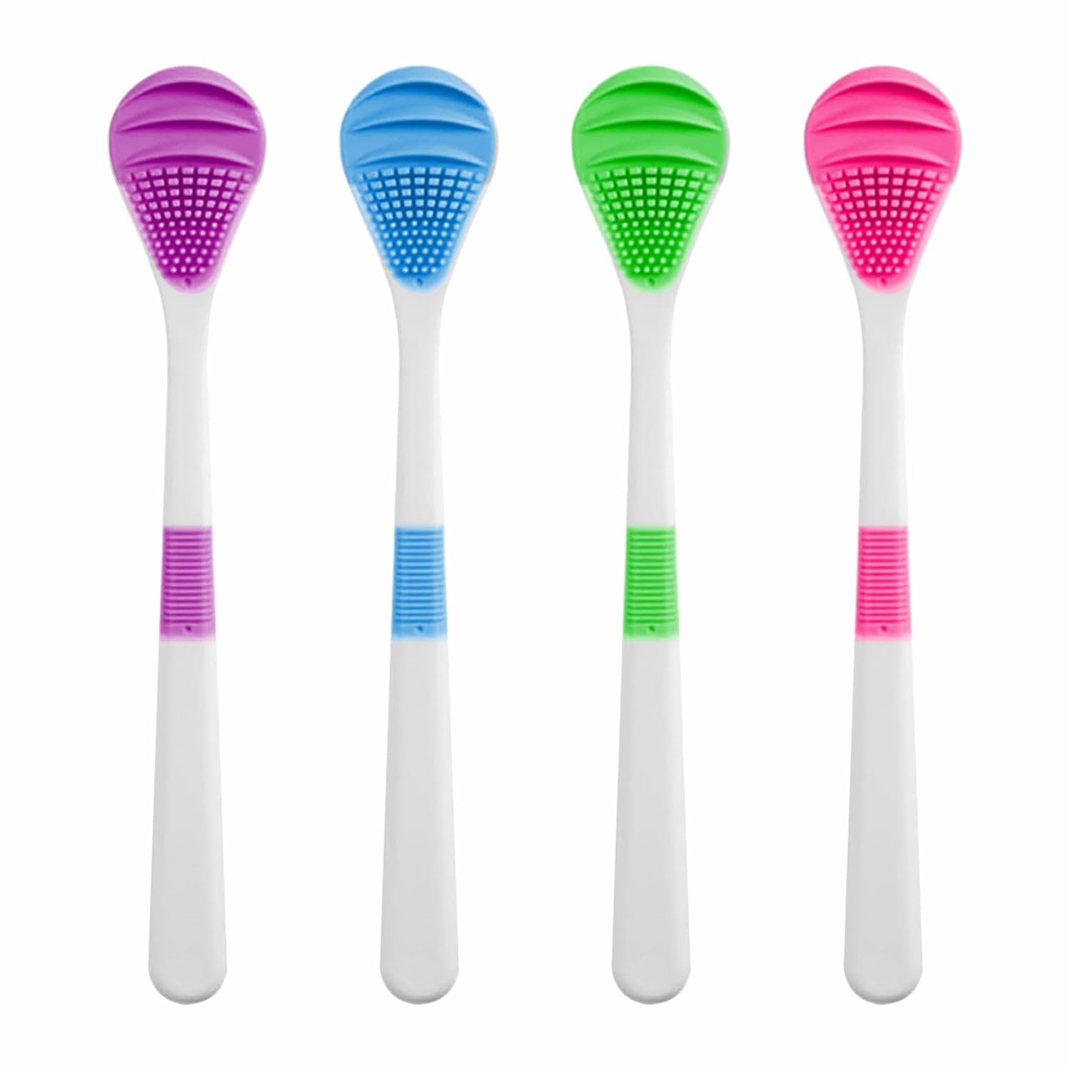 Fan Shape Silicone Tongue Cleaner, Pack of 4 | Soft Reusable Tongue Scraper with Ergonomic Handle | Flexible Cleaning Tool for Daily Use