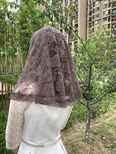 Grettytling Lace Mantilla Veil Soft and comfortable Colors 7 Spanish Style Rose Lace Veil Head Covering D Shape ，Brown - Thumbnail 5