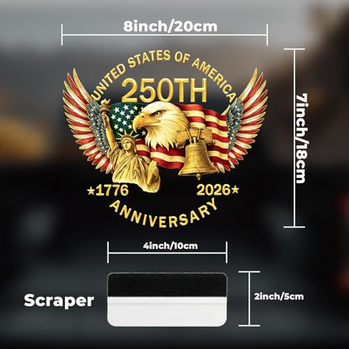 2PCS 250th Anniversary USA Car Window Decal Sticker,1776-2026 American Independence Commemorative Sticker，USA Patriotic 4th of July Vinyl Bumper Stickers for Car, Pickup Truck, SUV (Eagle Wings) - Thumbnail 7
