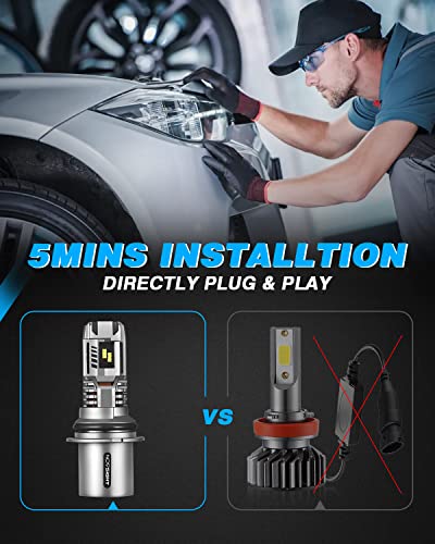 Novsight 9007/Hb5 Led Headlight Bulbs,350% Super Brighter 13000 Lumens Wireless Design Hi/Lo Beam Headlights Conversion Kits,6500K Xenon White 55W Dual Beam Led Bulbs,Plug And Play Halogen Replacement #TOP2